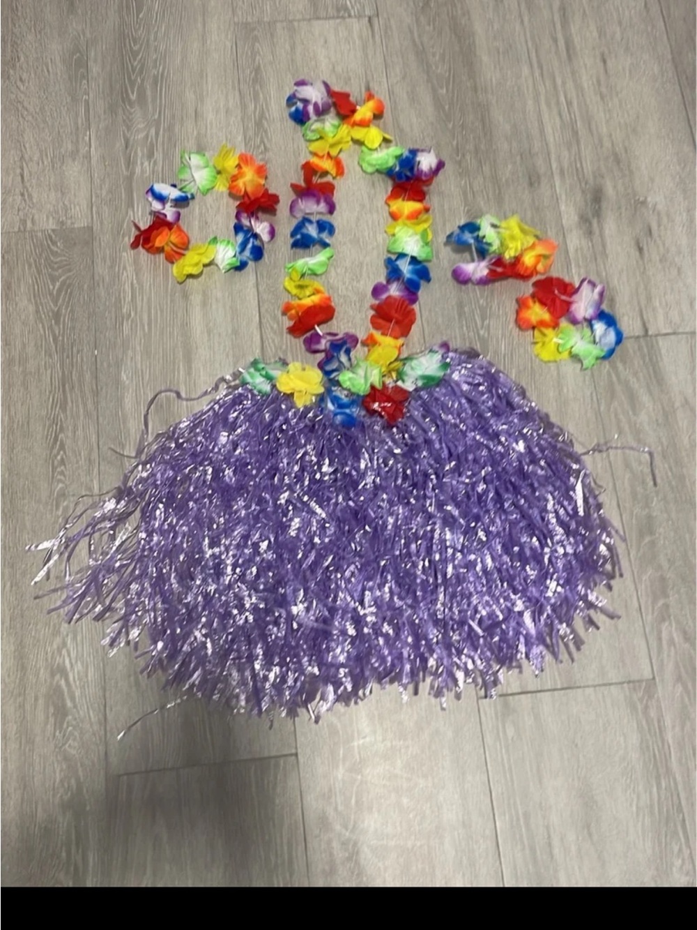 Halloween Costume Kids Hula Skirt with Rainbow Flower Lei Set